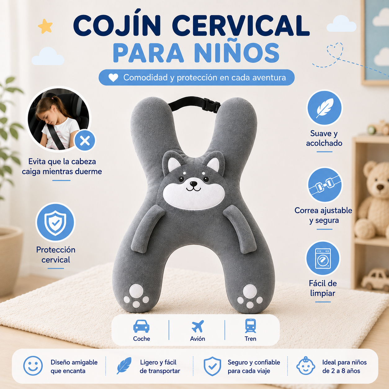 Cojín Cervical Infantil para Viajes
